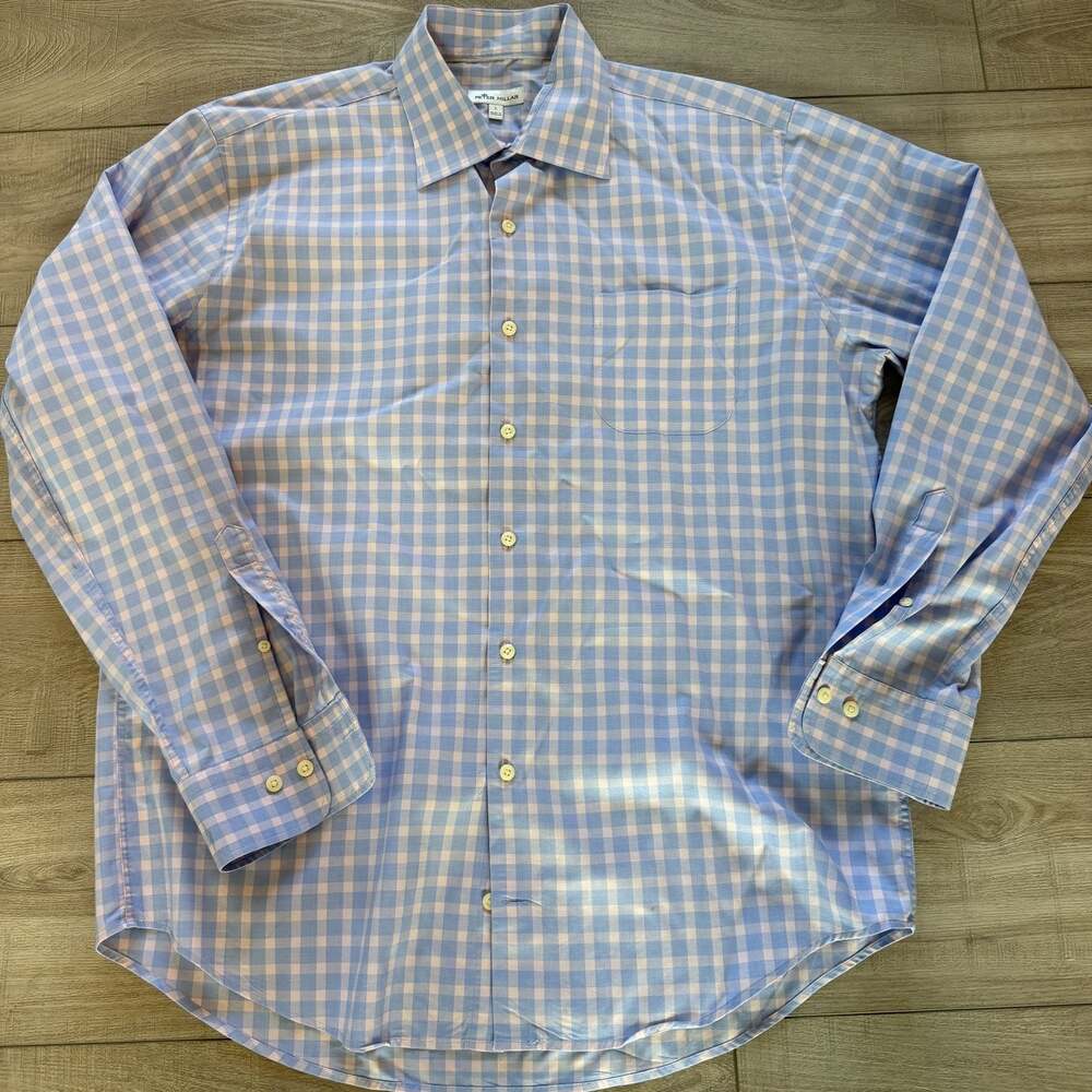 Peter Millar Mens L Blue Tan Gingham Check Long